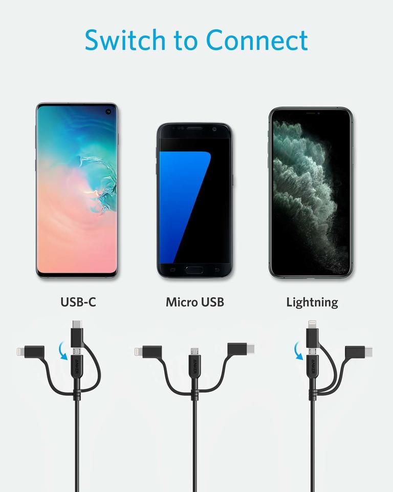 Anker 321 USB-A to Lightning Cable (3 ft 3-in-1) - Image 3