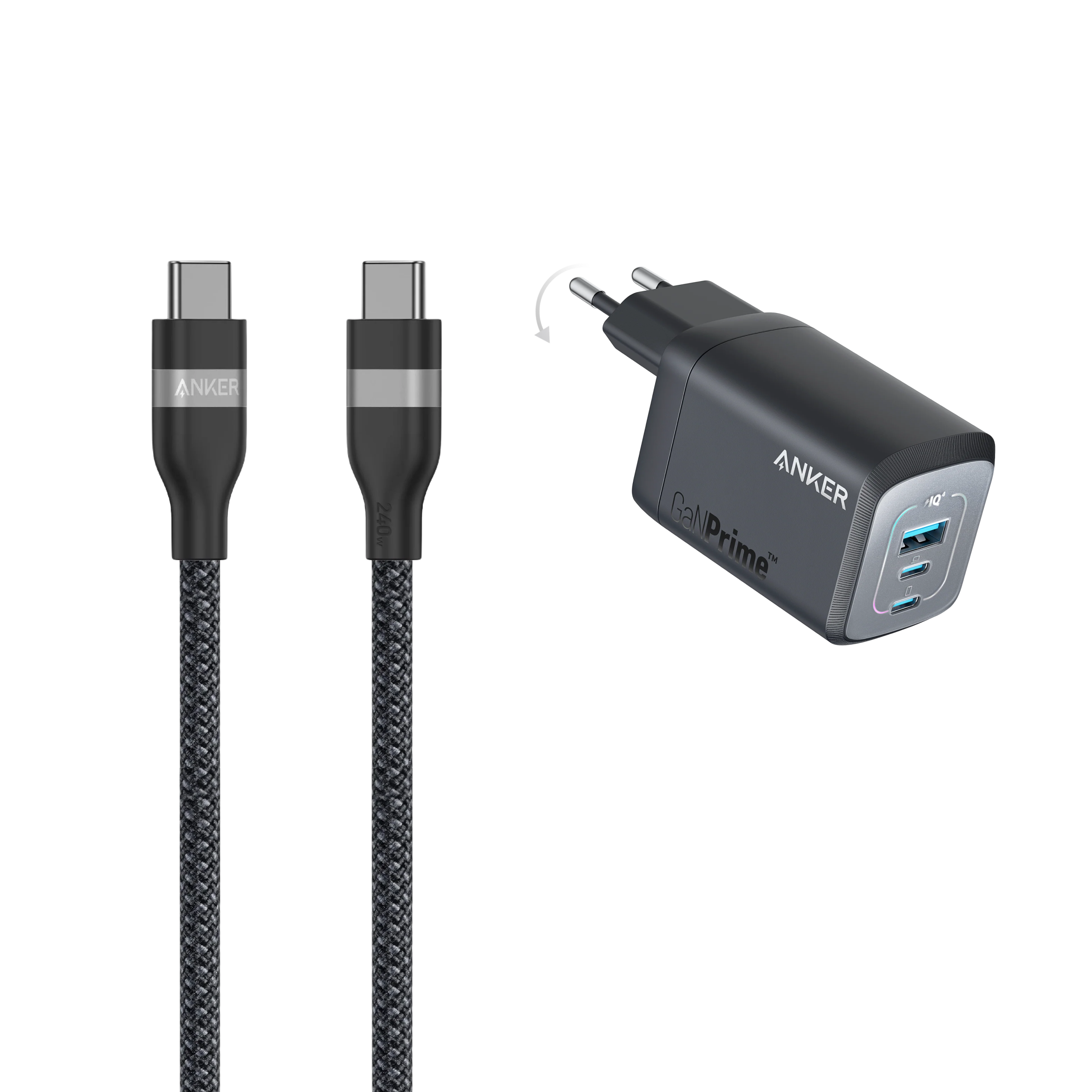 Anker chargeur rapide (3 ports) + Cable USB-C (240 W)