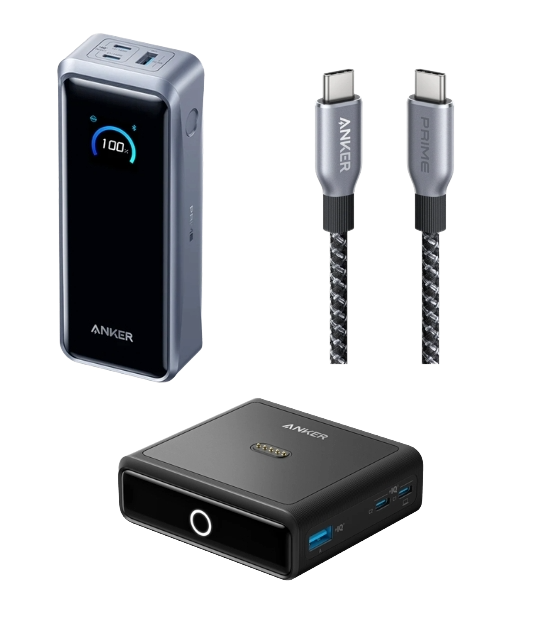 Anker Prime Powerbank (26K, 300W)+ Prime USB-C auf USB-C Kabel (240W, Upcycled-Flechtdesign)+ 100W Ladestation f??r Prime Powerbank
