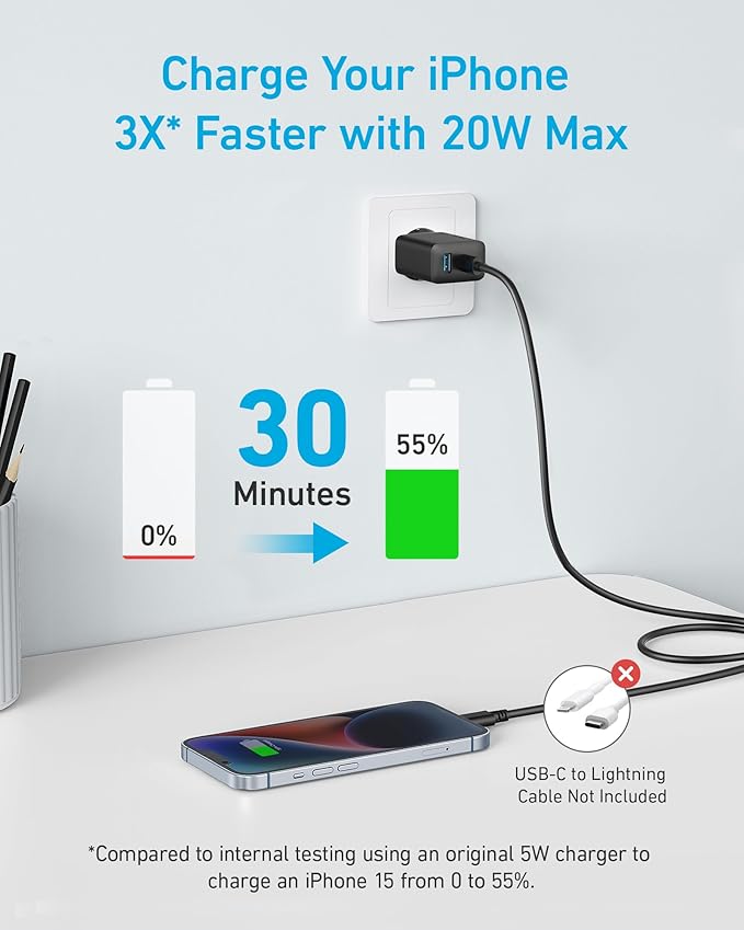 Anker Chargeur 20 W (iPhone/iPad, USB-C, cable 1,5 m) - Image 4