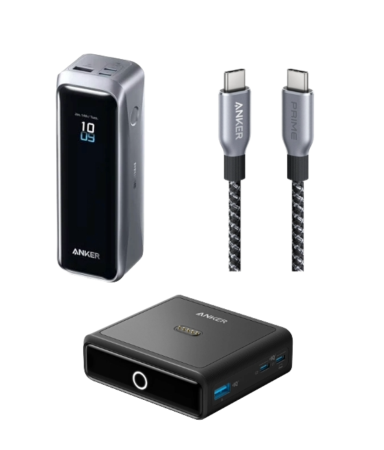 Anker Prime Powerbank (20K, 220W)+ Prime USB-C auf USB-C Kabel (240W, Upcycled-Flechtdesign)+ 100W Ladestation f??r Prime Powerbank