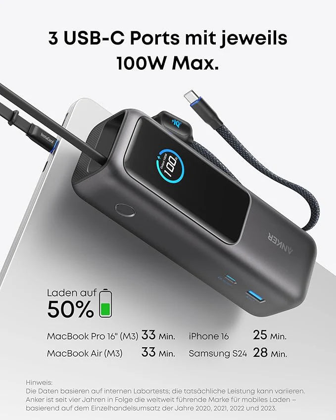 Anker Prime Ladeger?t (160W, 3 Ports, GaNPrime??+ Powerbank (25K, 165W, Integriertes + einziehbares Kabel) - Image 9