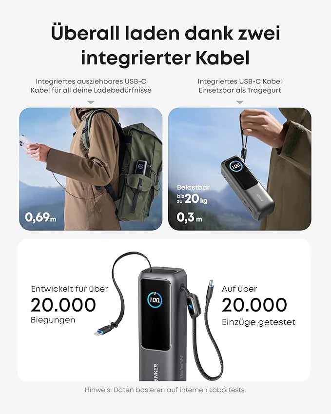 Anker Prime Ladeger?t (160W, 3 Ports, GaNPrime??+ Powerbank (25K, 165W, Integriertes + einziehbares Kabel) - Image 10