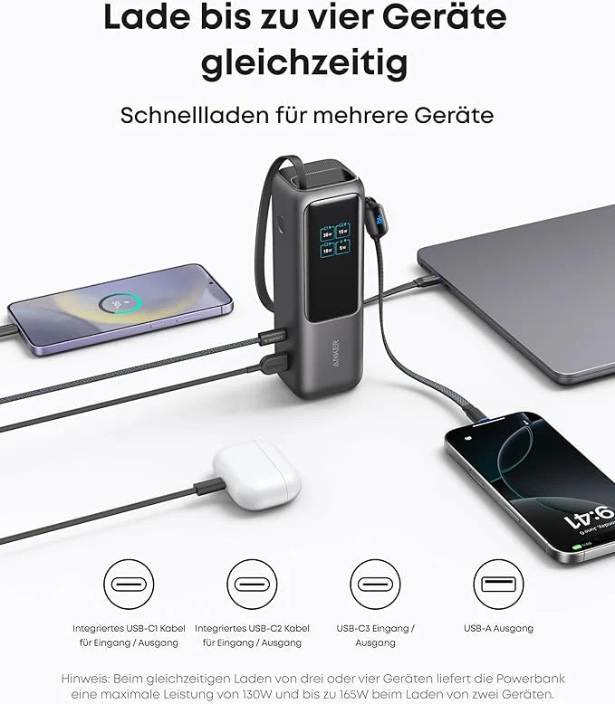 Anker Prime Ladeger?t (160W, 3 Ports, GaNPrime??+ Powerbank (25K, 165W, Integriertes + einziehbares Kabel) - Image 12