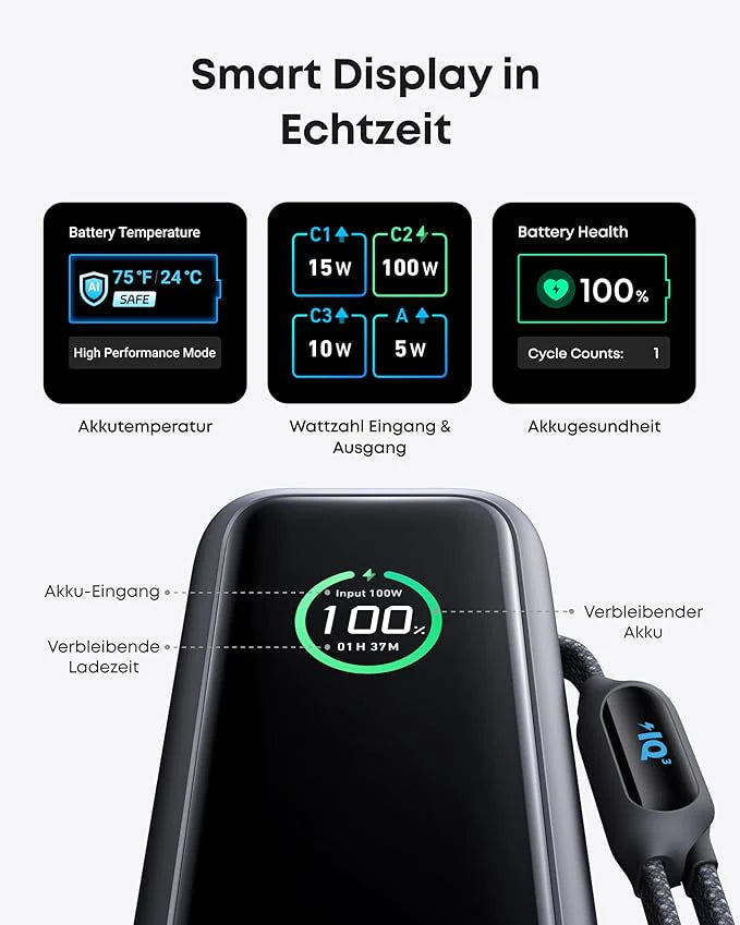 Anker Prime Ladeger?t (160W, 3 Ports, GaNPrime??+ Powerbank (25K, 165W, Integriertes + einziehbares Kabel) - Image 13