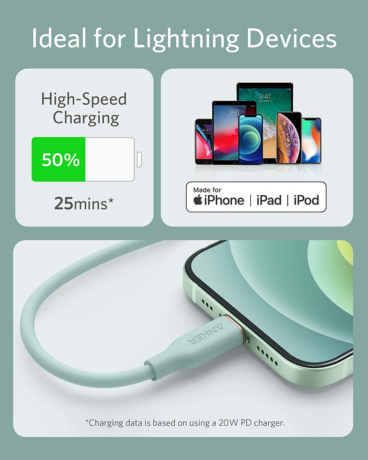 Anker 641 USB-C to Lightning Cable (Flow, 3 ft Silicone) - Image 24
