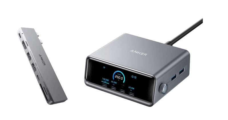 Anker Prime Ladeger?t (250W, 6 Ports, GaNPrime) + 547 USB-C Hub (7-in-2, f??r MacBook, in Grau)