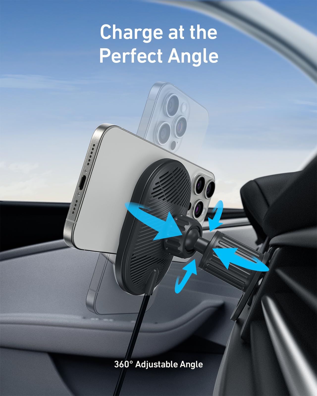 Anker MagGo Wireless Car Charger (Pad, Built-In USB-C Cable) - Image 3