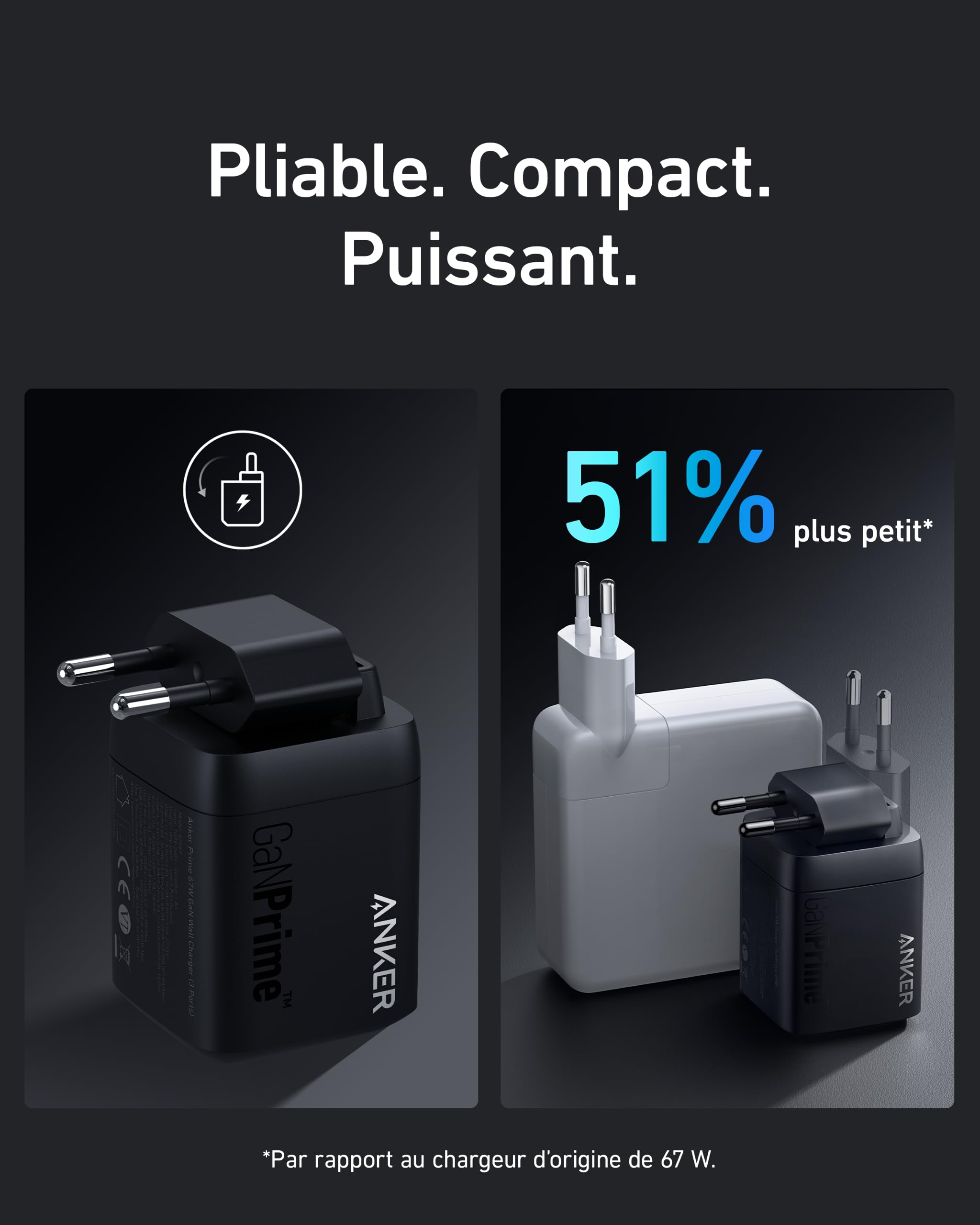 Anker chargeur rapide (3 ports) + Cable USB-C (240 W) - Image 5