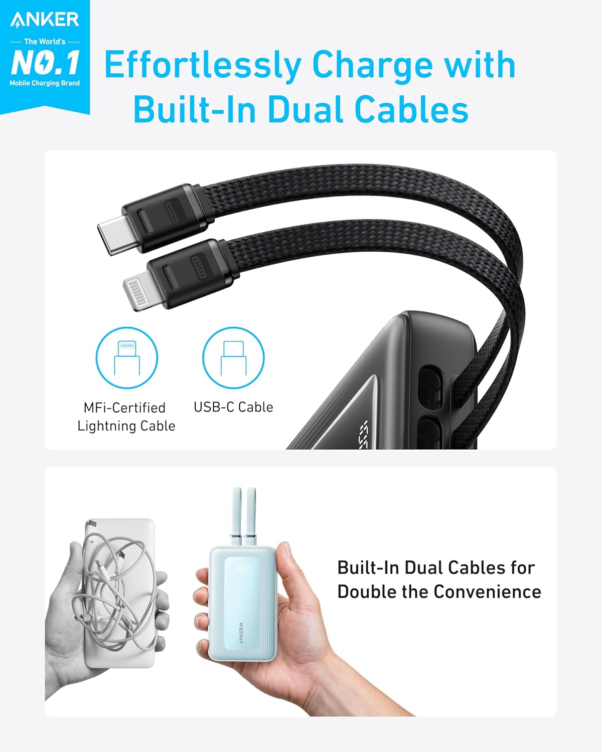 Anker Zolo Power Bank (10K, Built-In USB-C and Lightning Cable) - Image 2