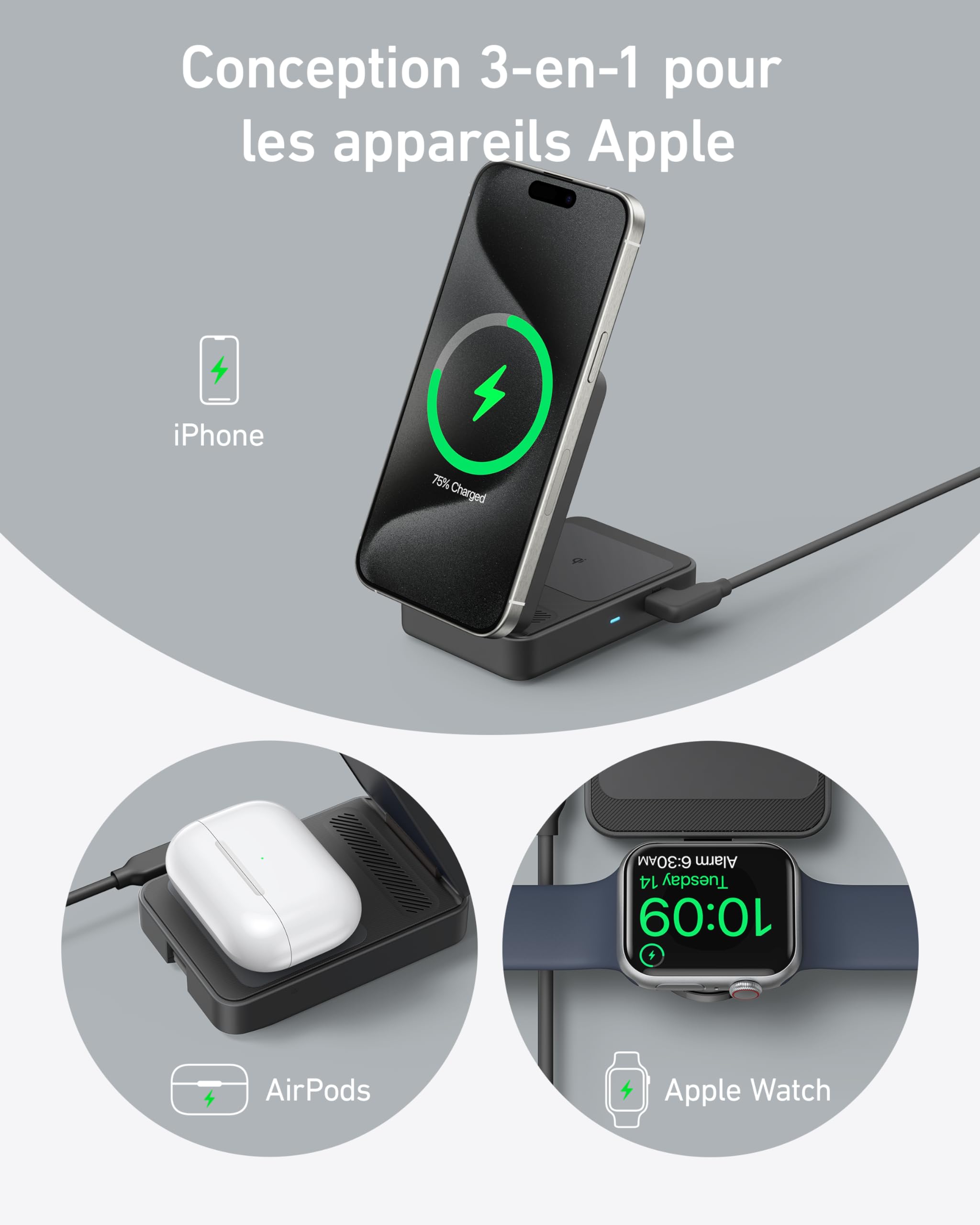 Anker station de recharge sans fil (pliable, 3-en-1) - Image 5
