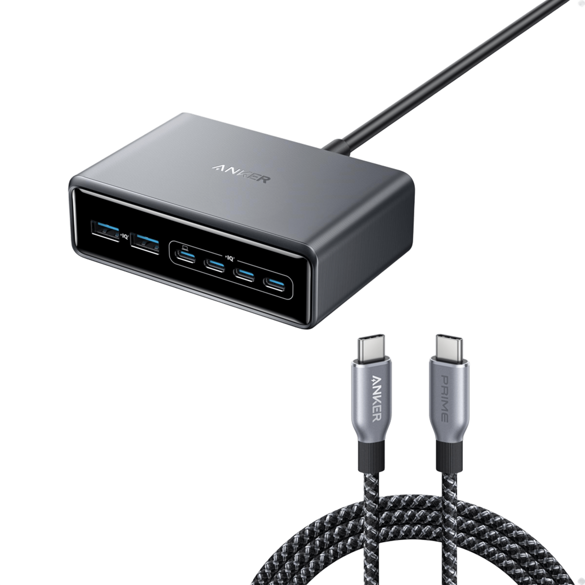 Anker Prime Charger (200W, 6 Ports, GaN) and Prime USB-C to USB-C Cable 240W
