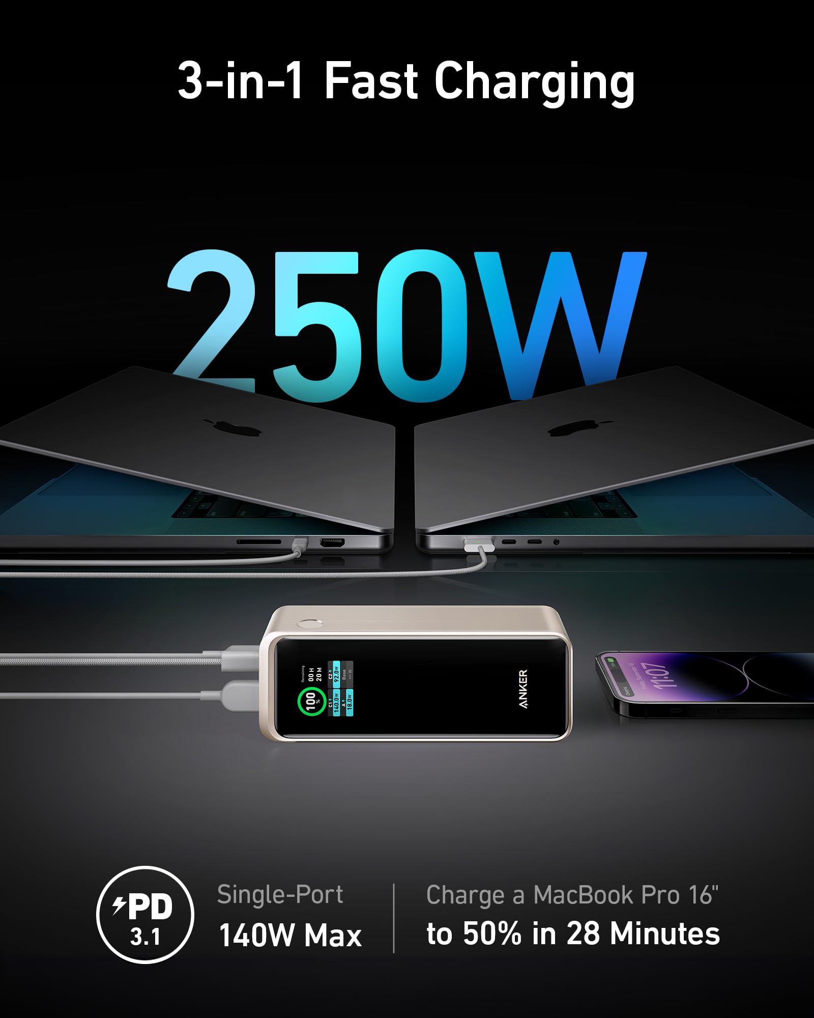 Anker Prime 27,650mAh Power Bank, 250W Multi-Device Fast Charger - Image 8