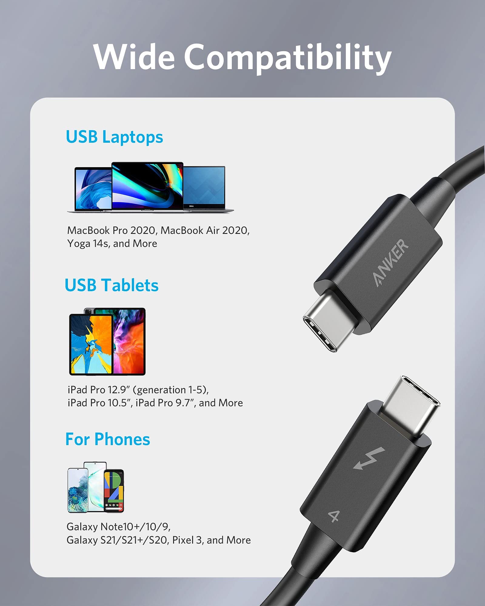 Anker Refurbished USB-C to USB-C Thunderbolt 4 100W Cable (2.3 ft) - Image 4