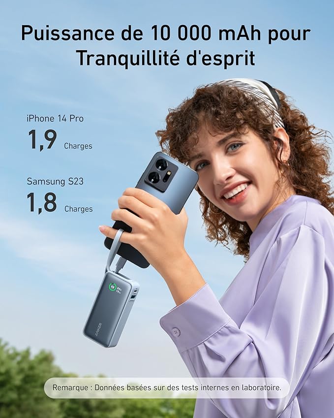 Anker Chargeur (140 W, 4 ports, PD 3.1) avec cable USB-C + Nano PowerBank (30 W, cable USB-C int??gr??) - Image 11