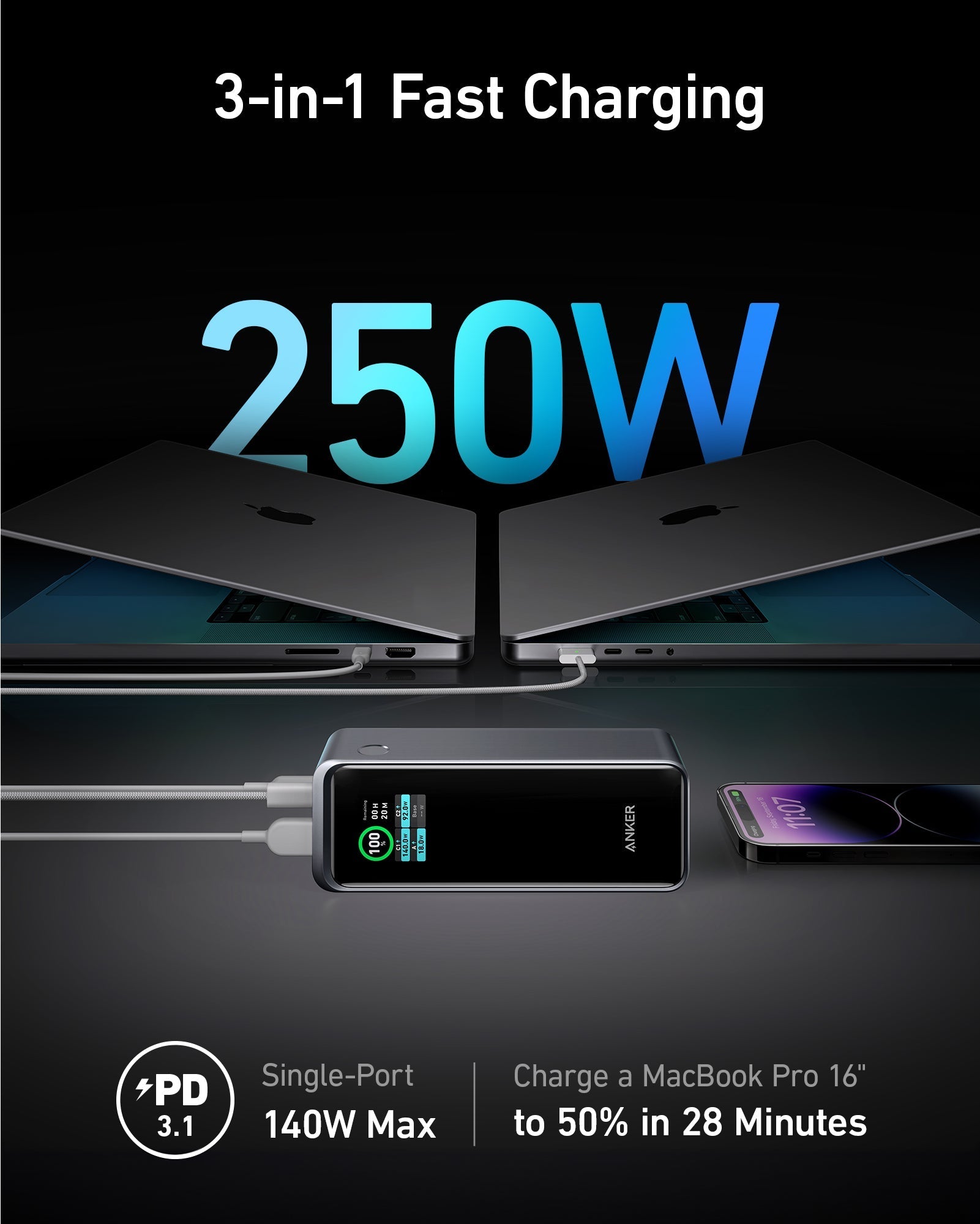 Anker Prime 27,650mAh Power Bank, 250W Multi-Device Fast Charger - Image 2