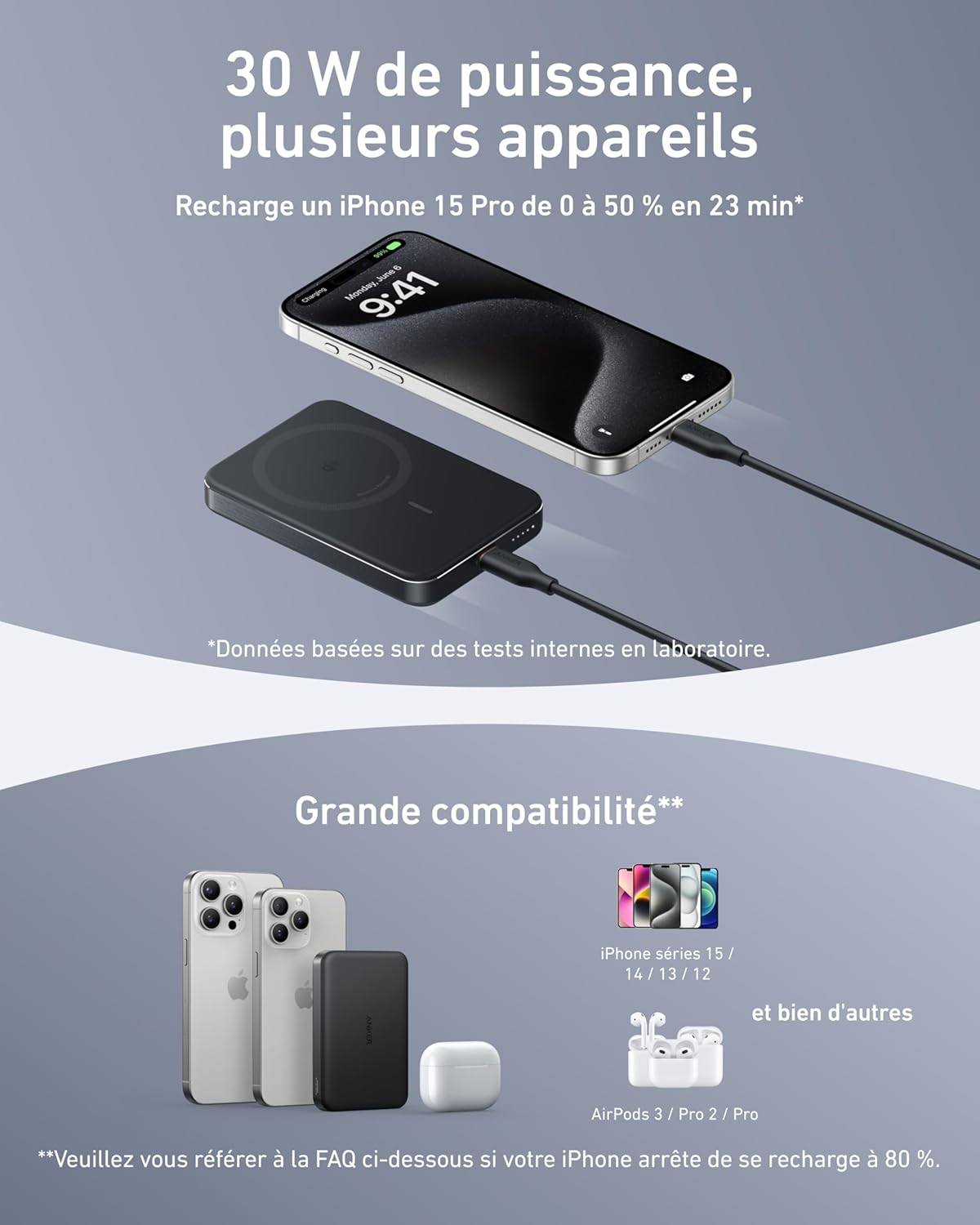 Anker PowerBank MagGo (10K, Slim) + Cable USB-C vers USB-C (240 W) - Image 6