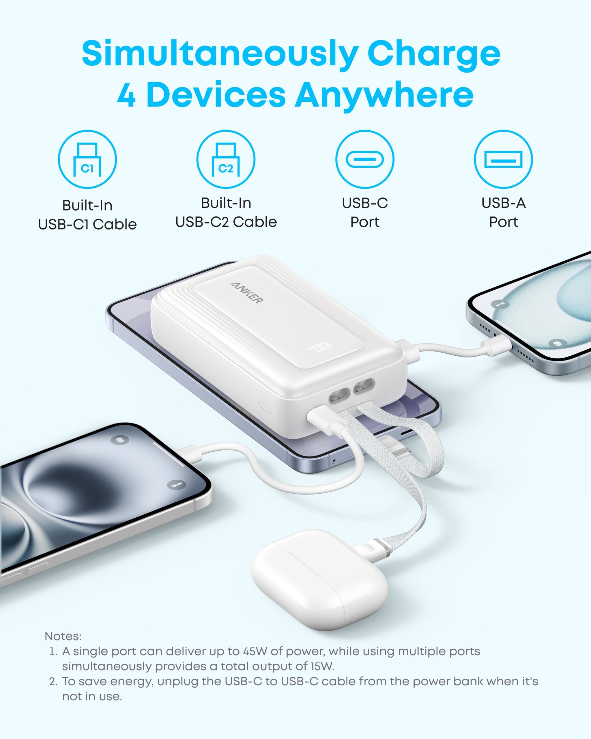 Anker Zolo Power Bank (20K, 45W, Built-In Dual USB-C Cables) - Image 6