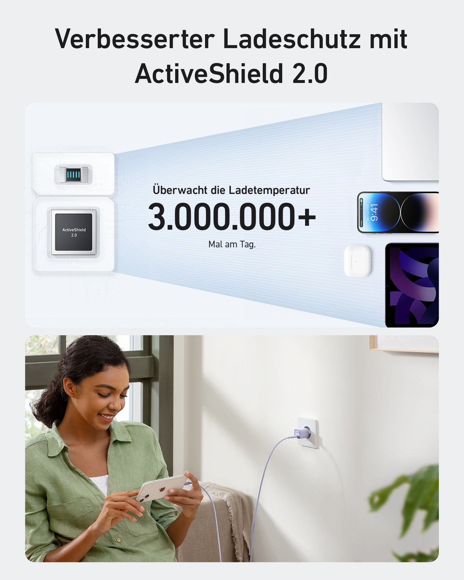 Anker Zolo Ladeger?t (70W, 4 Ports) + 511 Ladeger?t (Nano 3, 30W) + Prime USB-C auf USB-C Kabel Doppelpack (0,9m, 240W, Upcycled-Flechtdesign) - Image 13