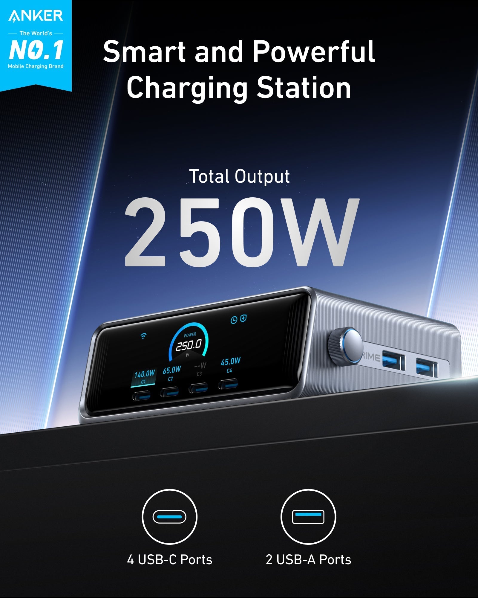 Anker Prime Charger (250W, 6 Ports, Control Dial) - Image 2