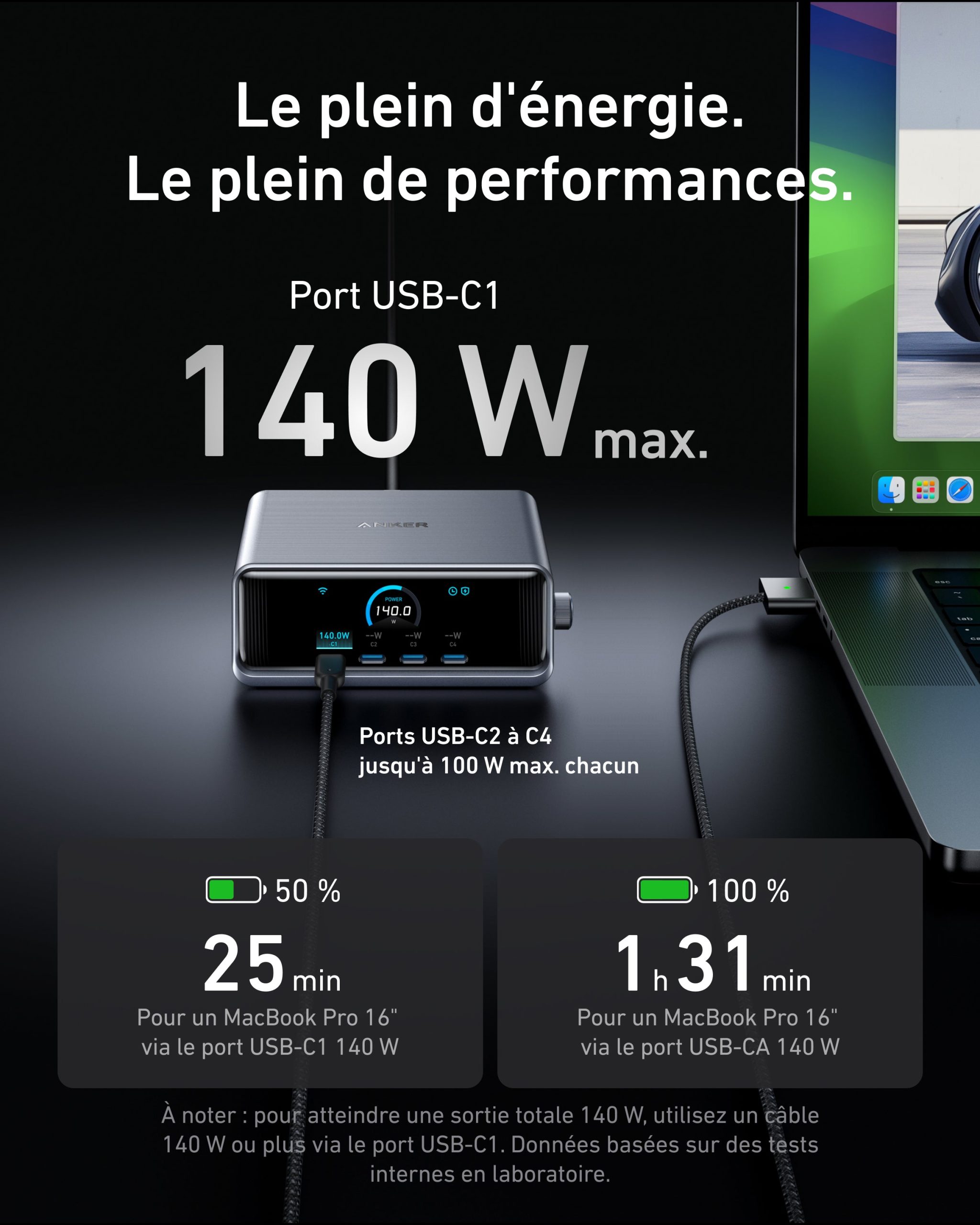 Anker Chargeur Prime (250 W, 6 ports)+Cable USB-C vers USB-C (240 W) - Image 3