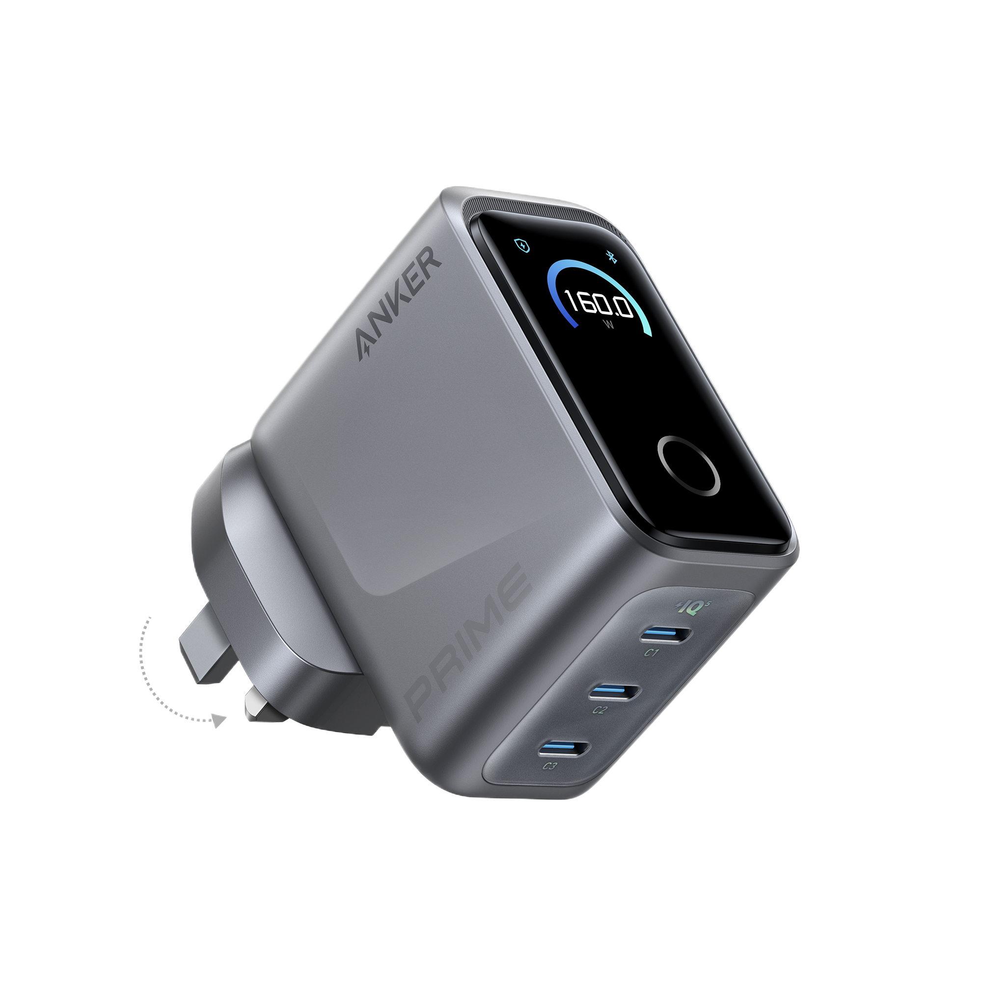 Anker Prime Charger (160W, 3 Ports, Smart Display)
