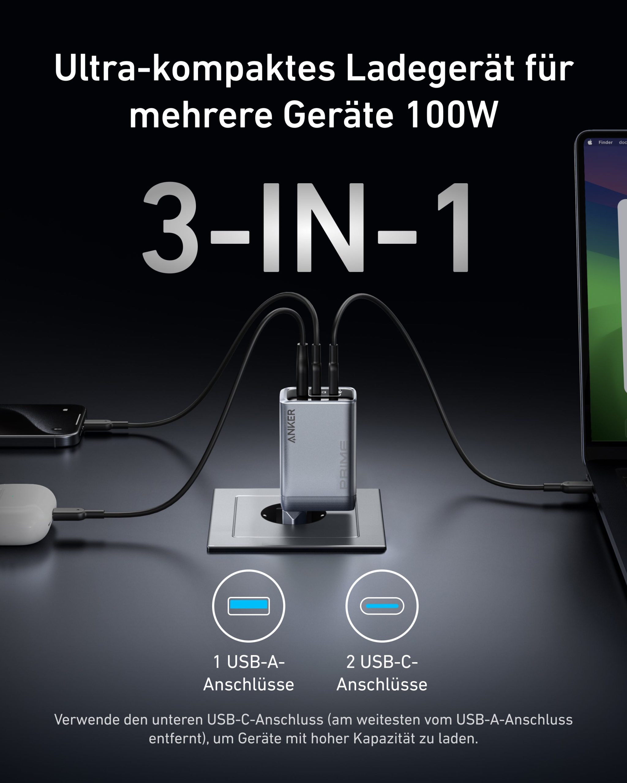 Anker Prime Ladeger?t (100W, 3 Ports, GaN) - Image 3