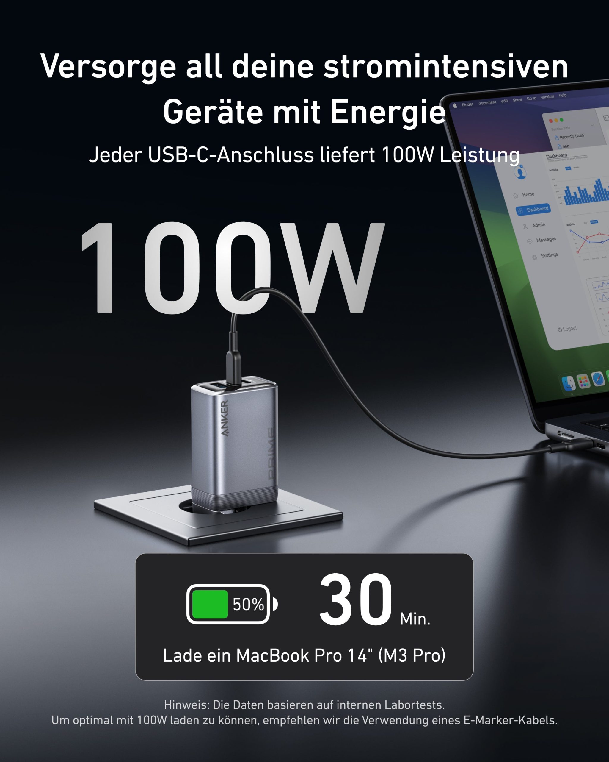 Anker Prime Ladeger?t (100W, 3 Ports, GaN) - Image 2