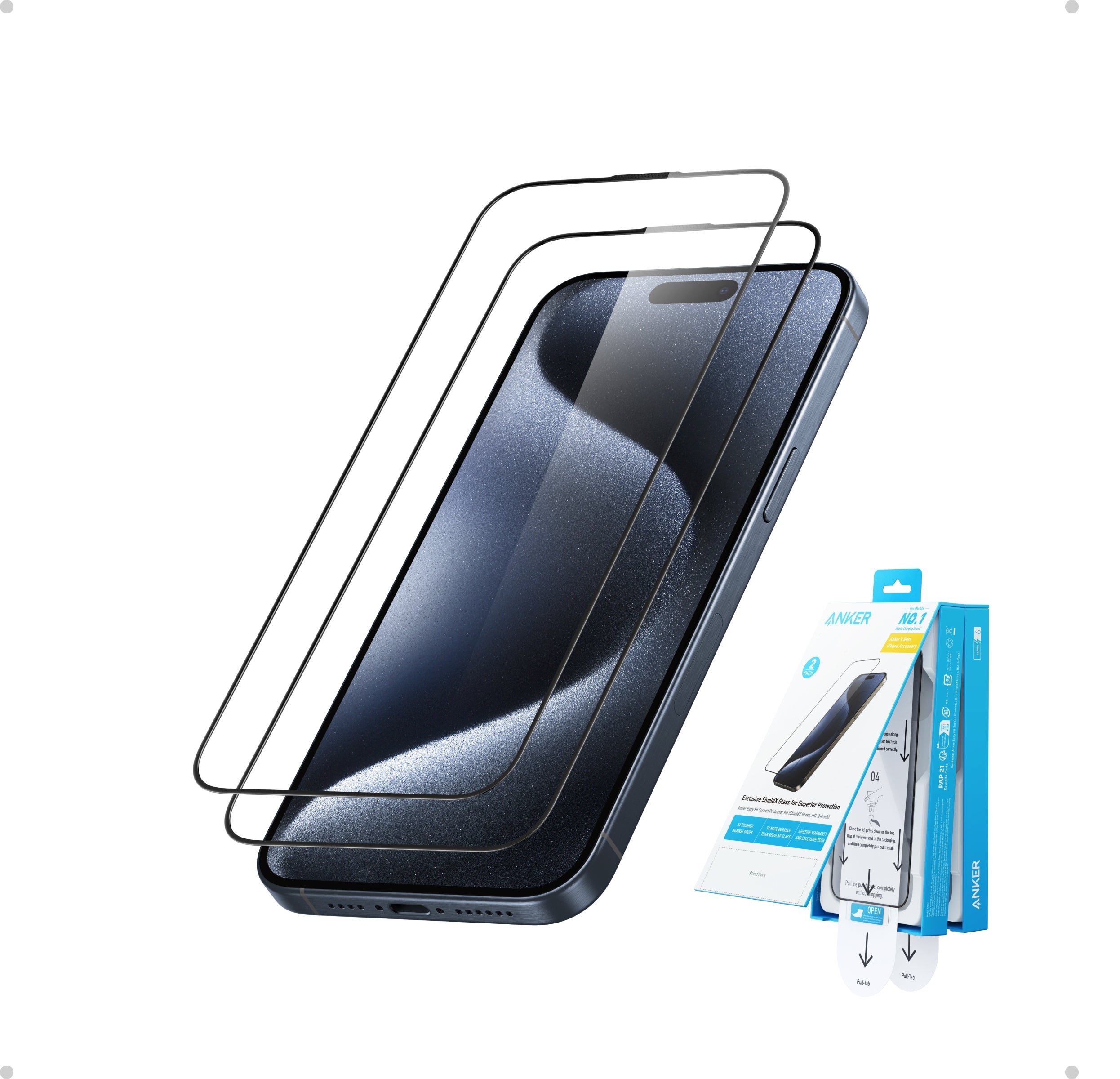 Anker Easy Fit Bildschirmschutz (2er-Pack) - iPhone 15 Pro Max - Image 2