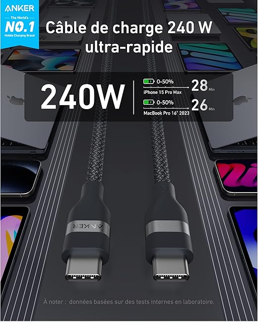 Anker chargeur rapide (3 ports) + Cable USB-C (240 W) - Image 12