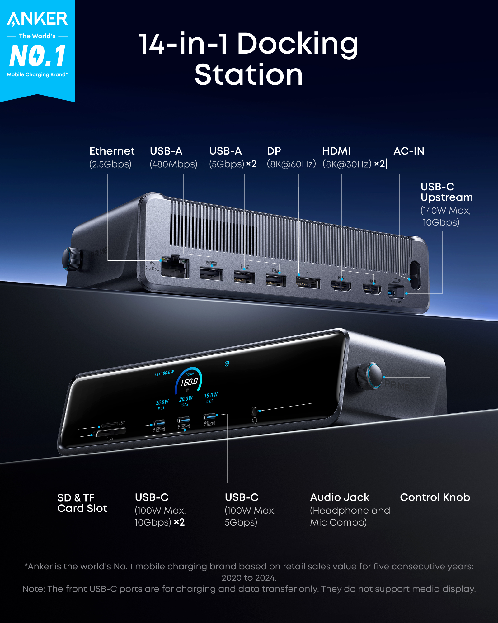 Anker Prime Docking Station (14-in-1, Triple Display, DisplayLink) with DL7400 - Image 2