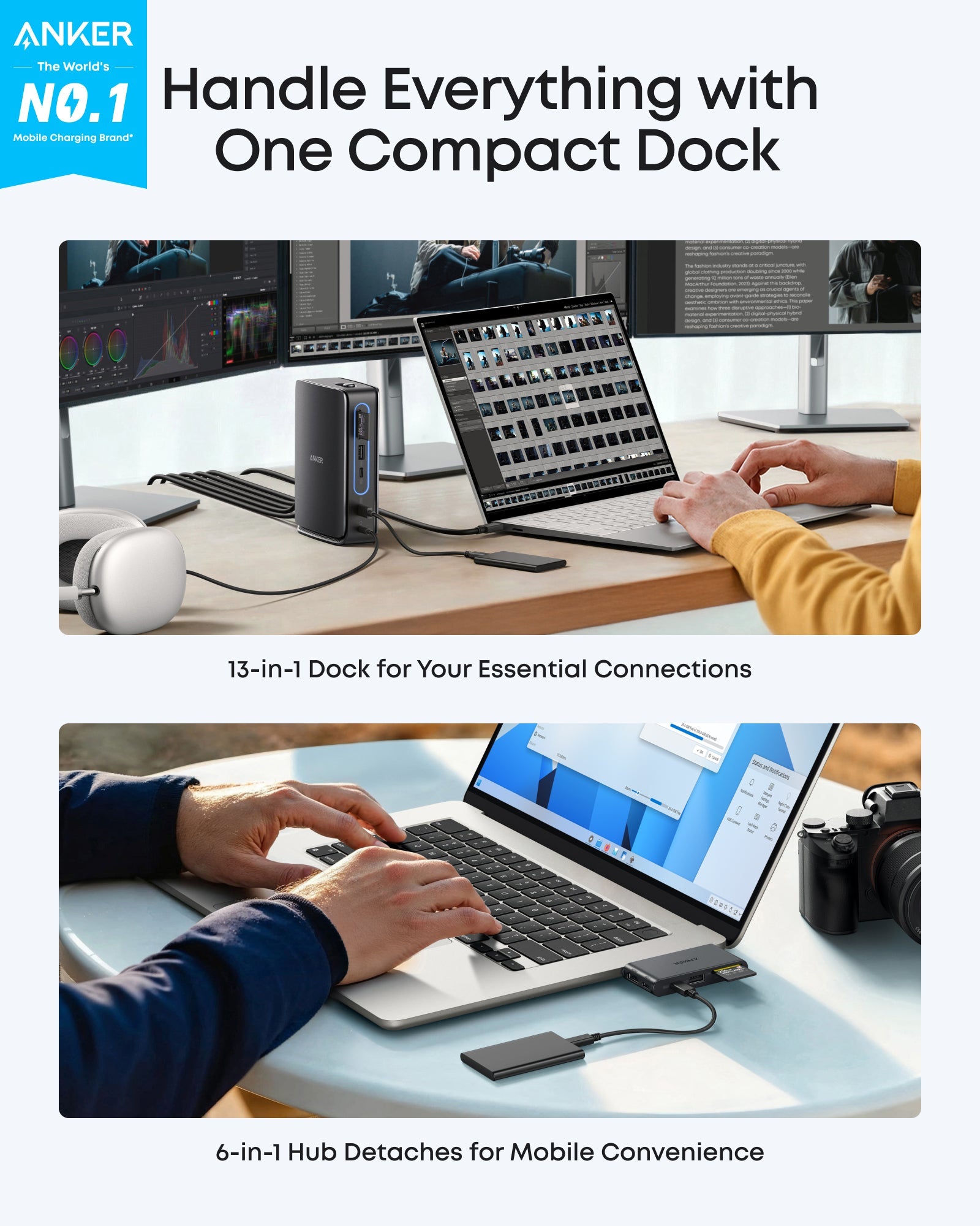 Anker Nano Docking Station (13-in-1, Triple Display, Built-In Removable Hub) - Image 2