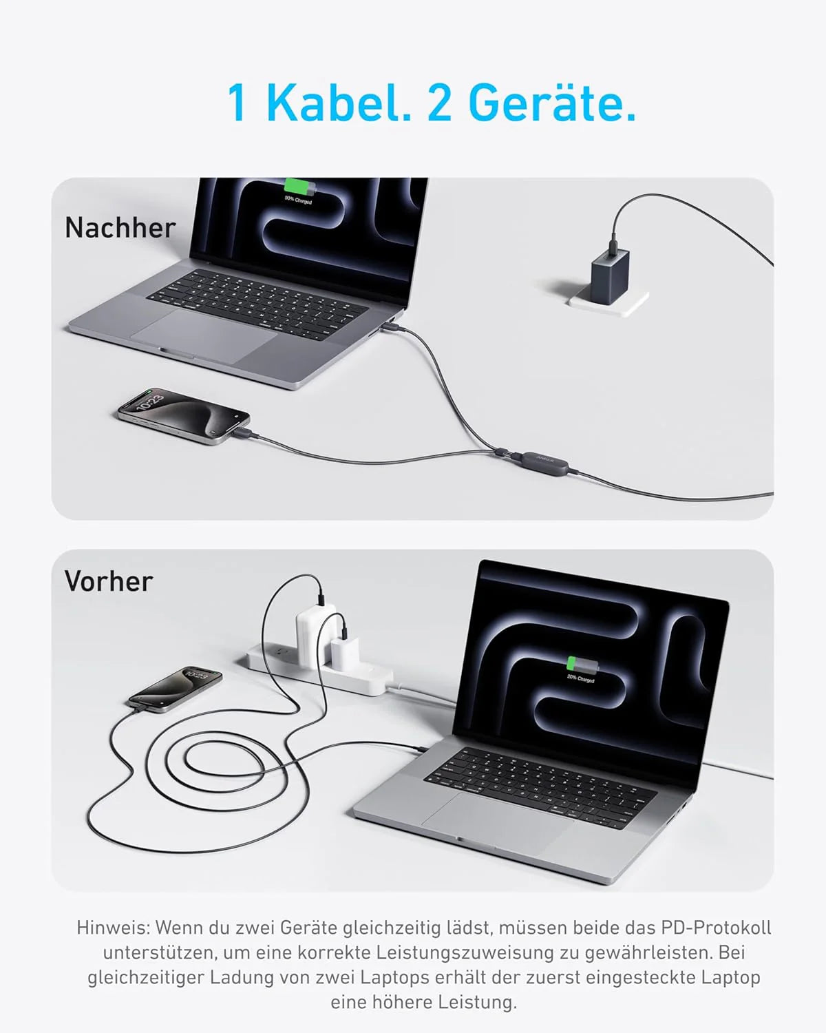 Anker Prime Ladeger?t (250W, 6 Ports, GaNPrime) + 2-in-1 USB-C auf USB-C Kabel (120cm, 140W, Flecht-Design) - Image 9