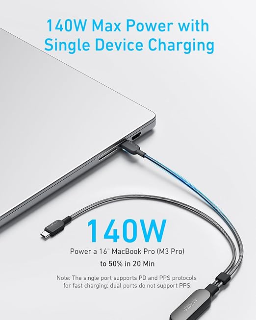 Anker 2-in-1 USB-C to USB-C Cable (4 ft, 140W, Braided?? - Image 4