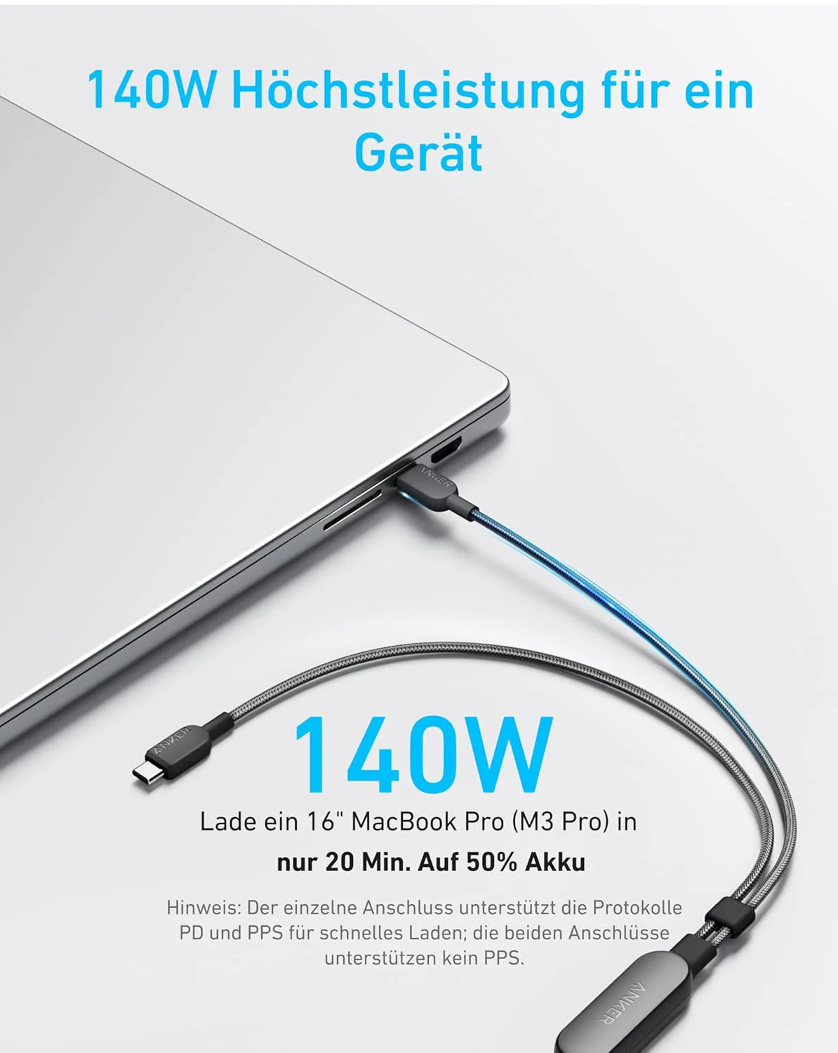 Anker Prime Ladeger?t (250W, 6 Ports, GaNPrime) + 2-in-1 USB-C auf USB-C Kabel (120cm, 140W, Flecht-Design) - Image 10
