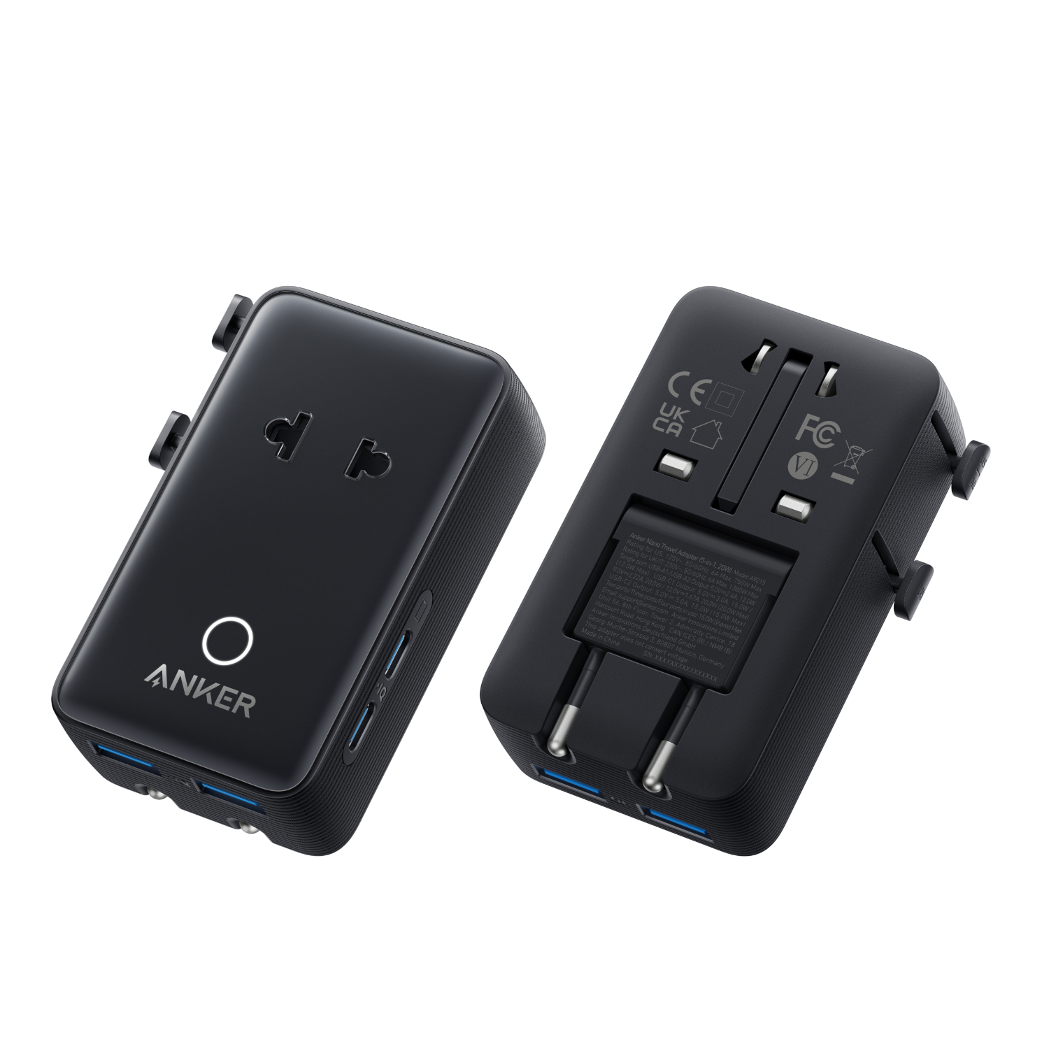 Anker Nano Travel Adapter (5-in-1, 20W, 1-Pack)