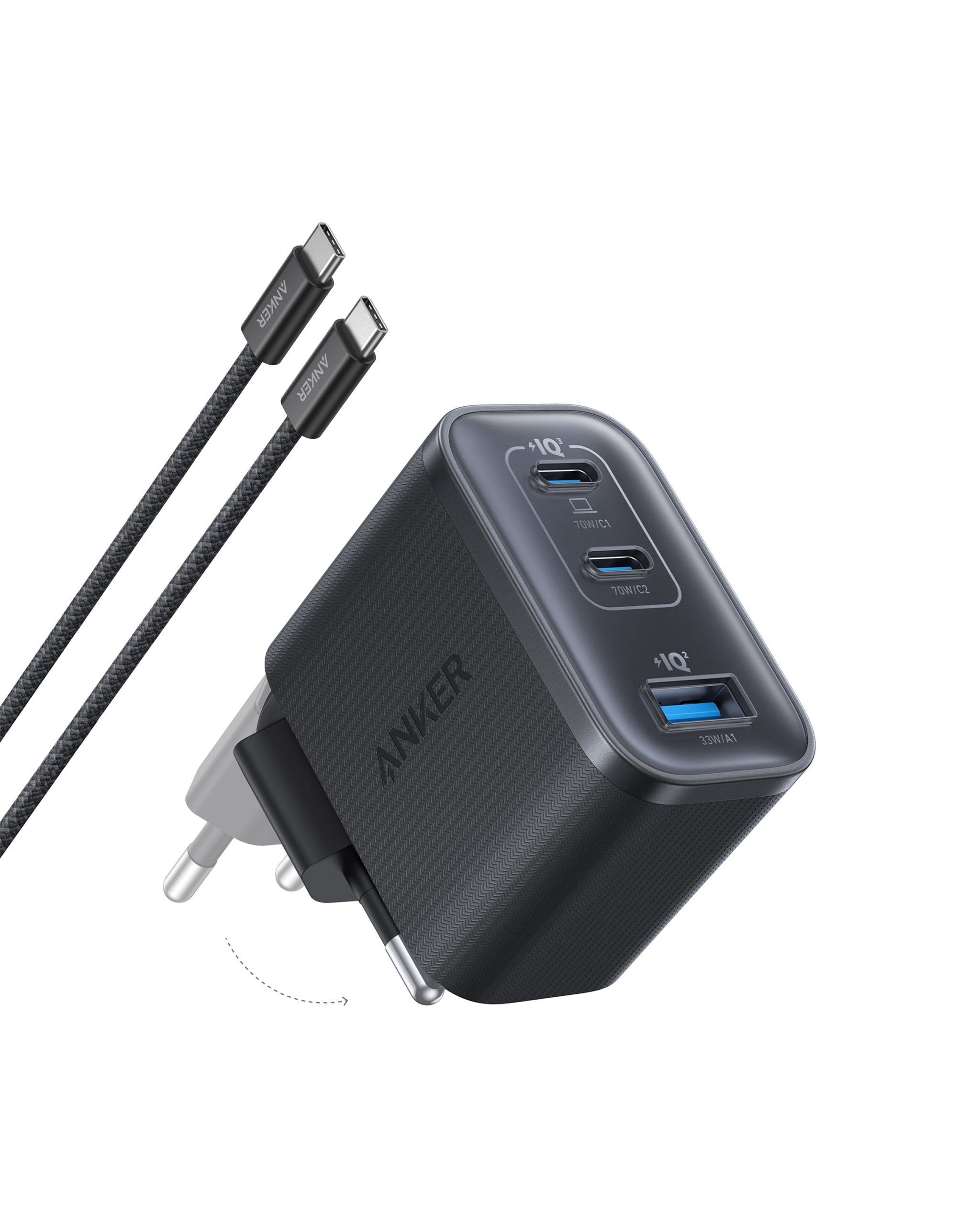 Anker 2 x Chargeur Nano (70 W, 3 ports) avec cable USB-C - Image 2