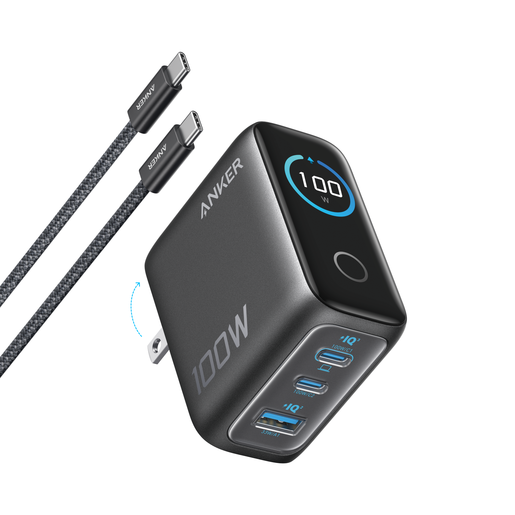 Anker Charger (100W, 3 Ports, Smart Display) BOA