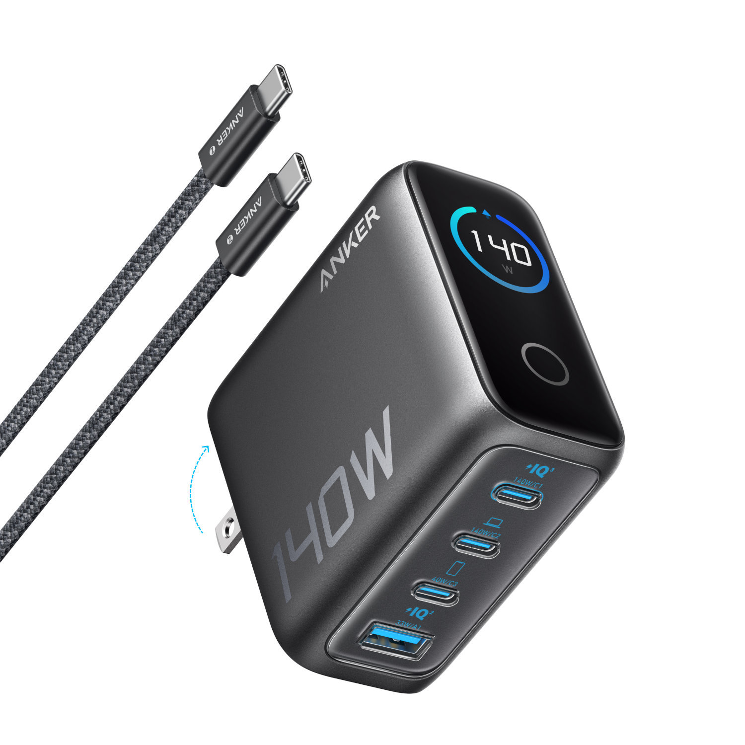 Anker Workspace Power Set | Charger (140W, 4-Port, PD 3.1) with 2-Pack USB-C Cable - Image 2