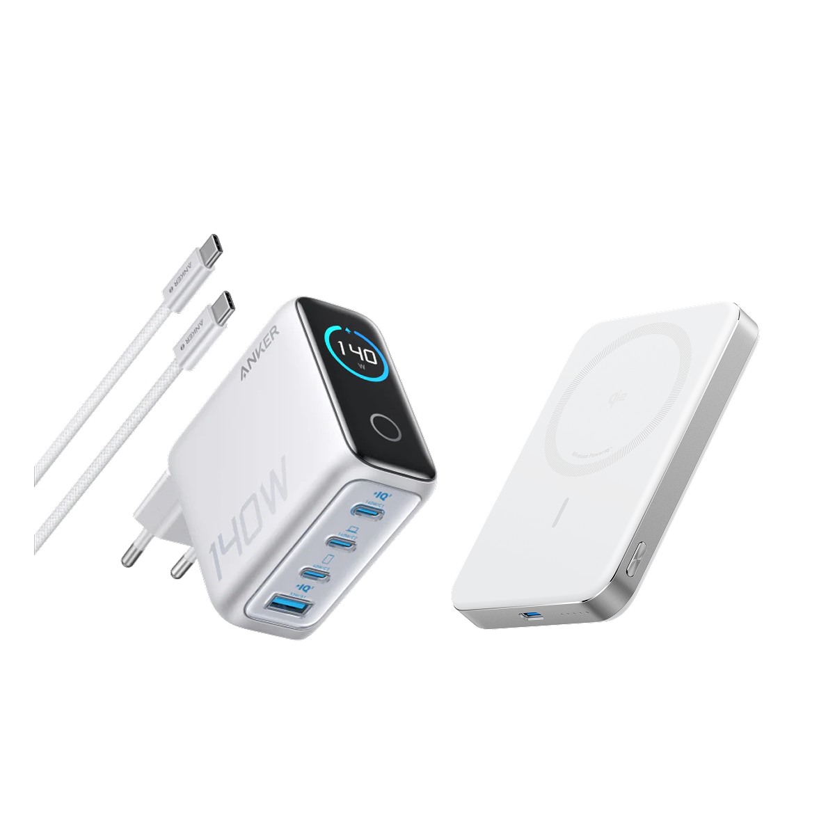 Anker Chargeur (140 W, 4 ports) +PowerBank MagGo (10K, Slim)
