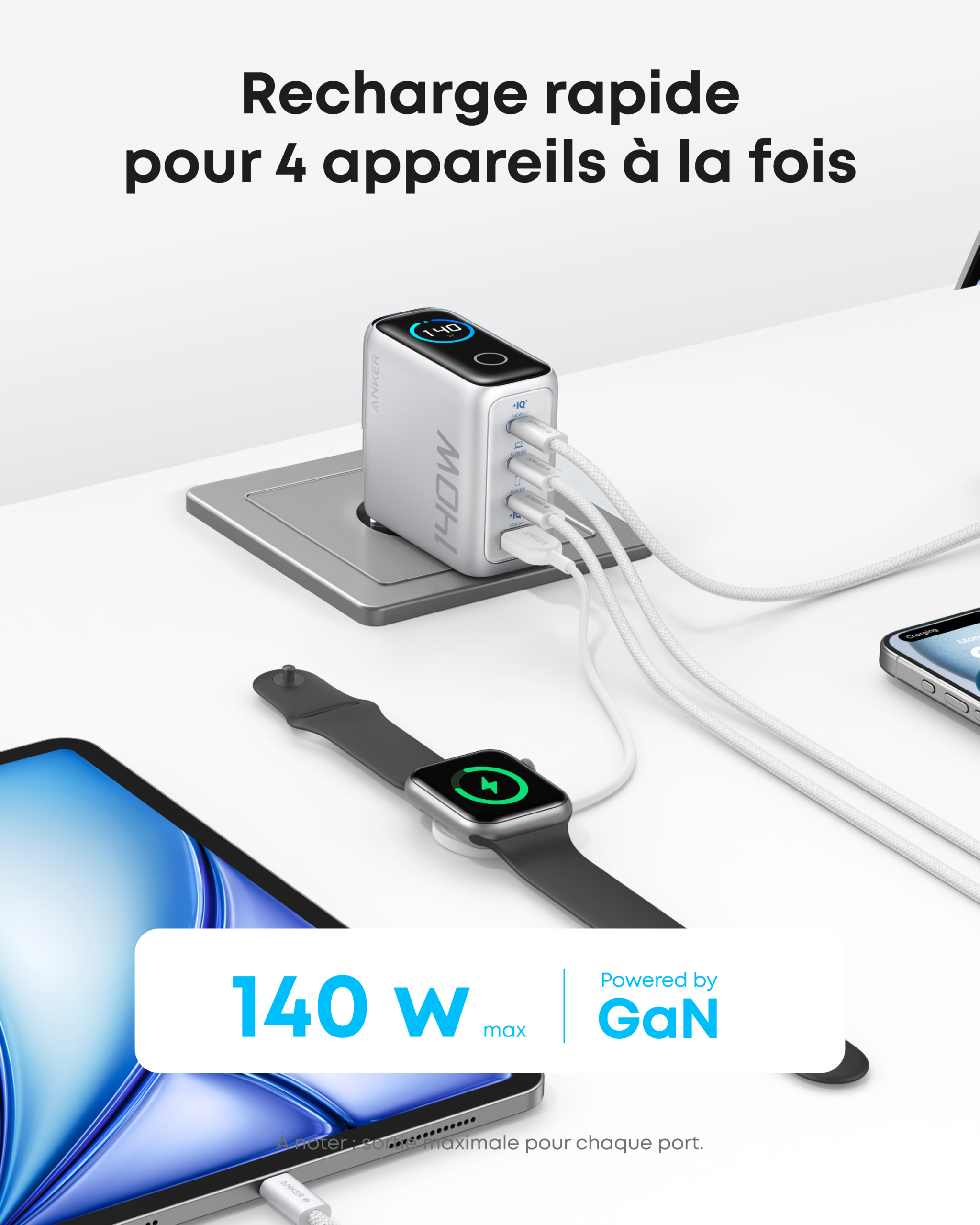 Anker Chargeur (140 W, 4 ports) +PowerBank MagGo (10K, Slim) - Image 7