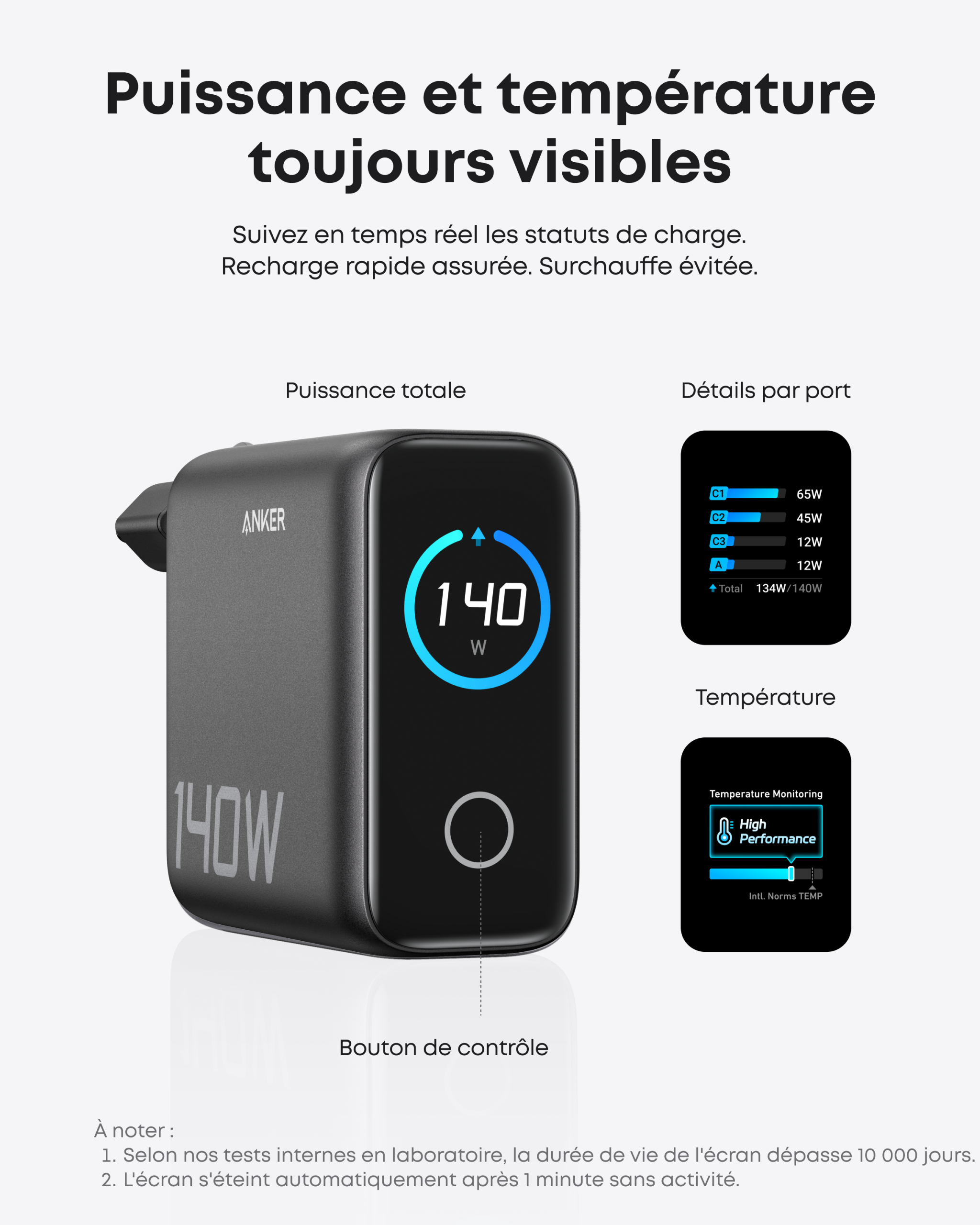 Anker Chargeur (140 W, 4 ports, PD 3.1) avec cable USB-C + Nano PowerBank (30 W, cable USB-C int??gr??) - Image 6