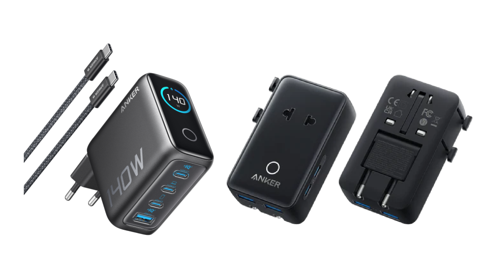 Anker Ladeger?t (140W, 4-Port, PD 3.1) mit USB-C Kabel + Nano Reiseadapter (5-in-1, 20W)