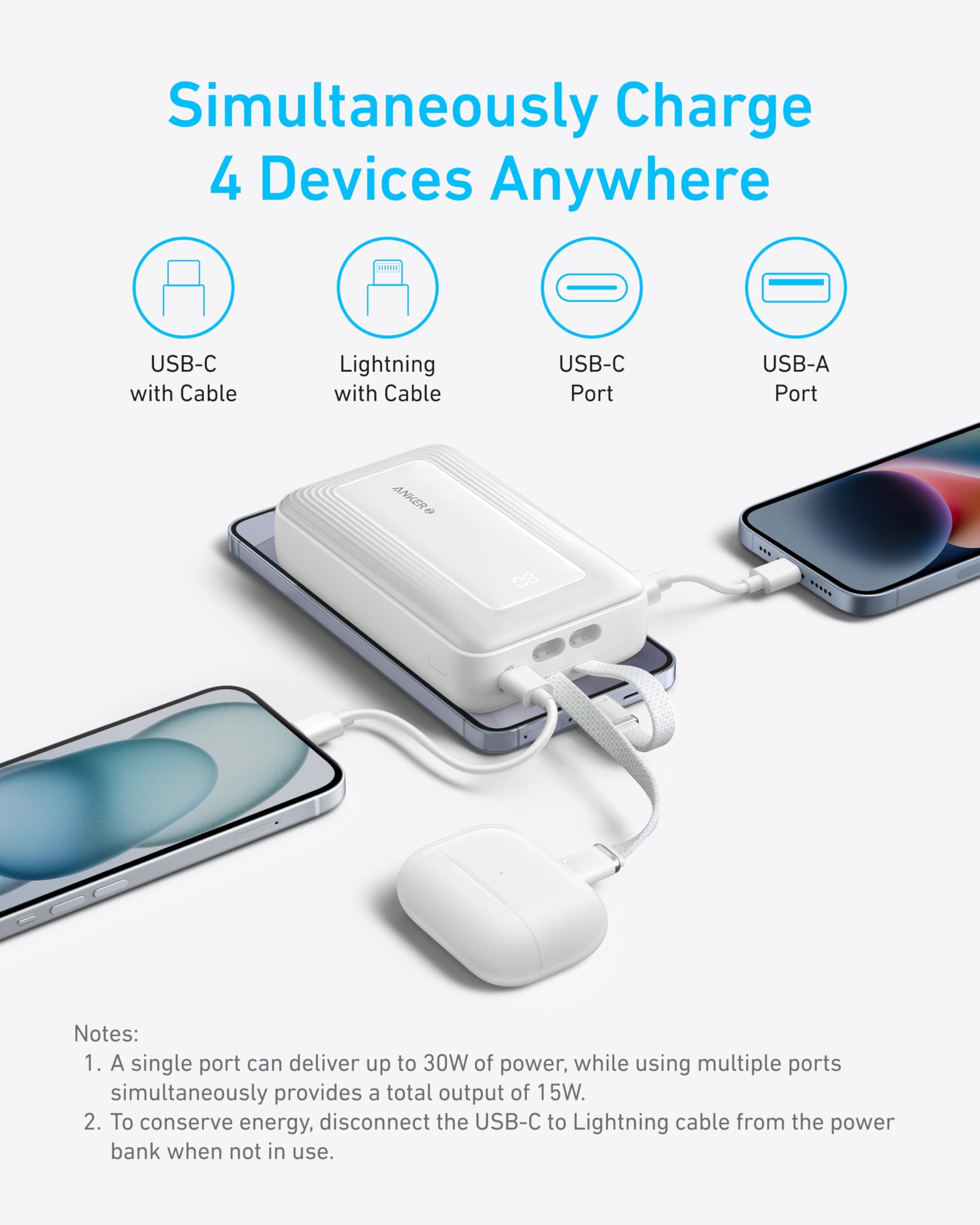 Anker Zolo Power Bank (20K, Built-In USB-C and Lightning Cable) - Image 5