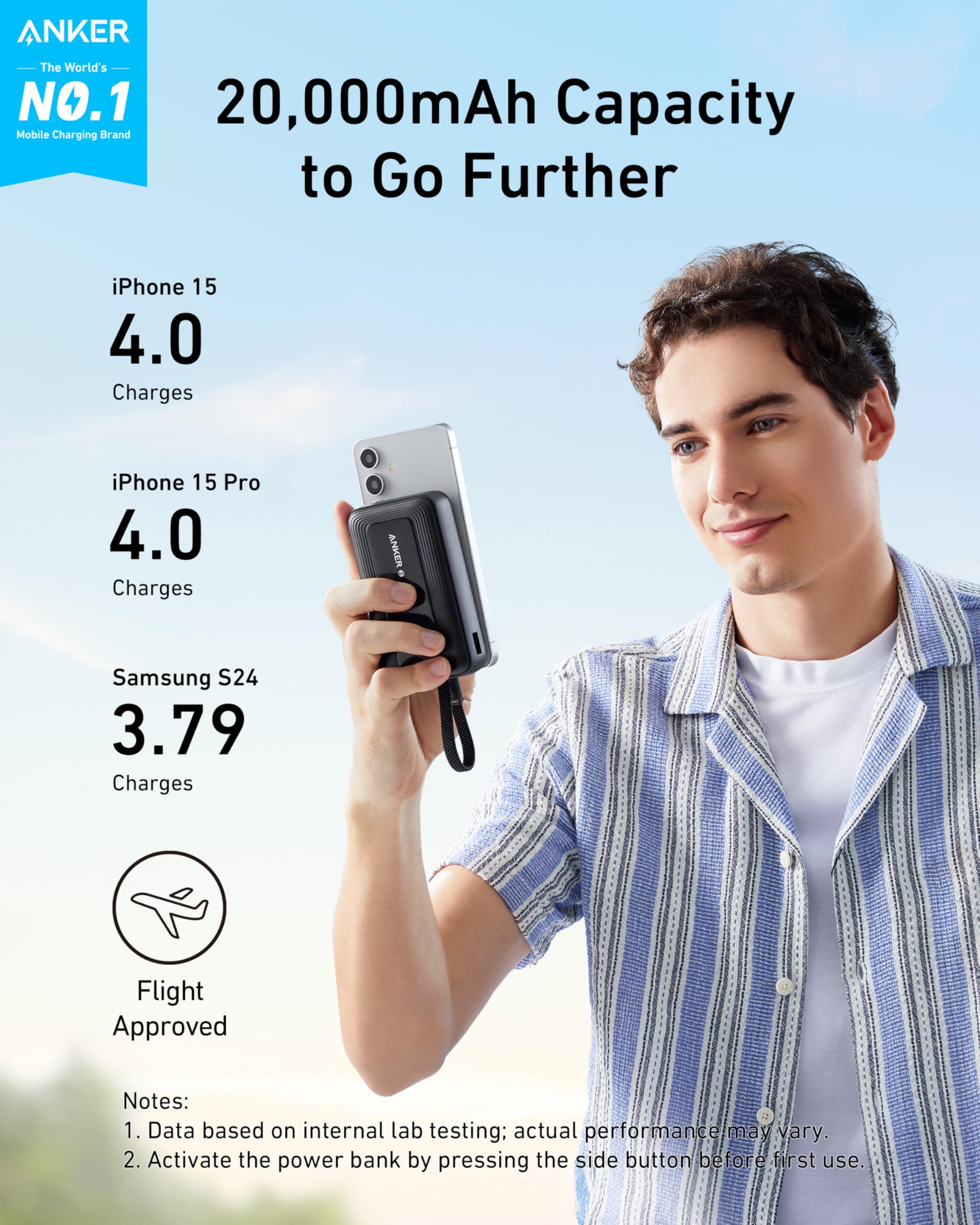 Anker Zolo Power Bank (10K, 30W) with a 5.4-inch (13.7 cm) built-in USB-C cable. - Image 6