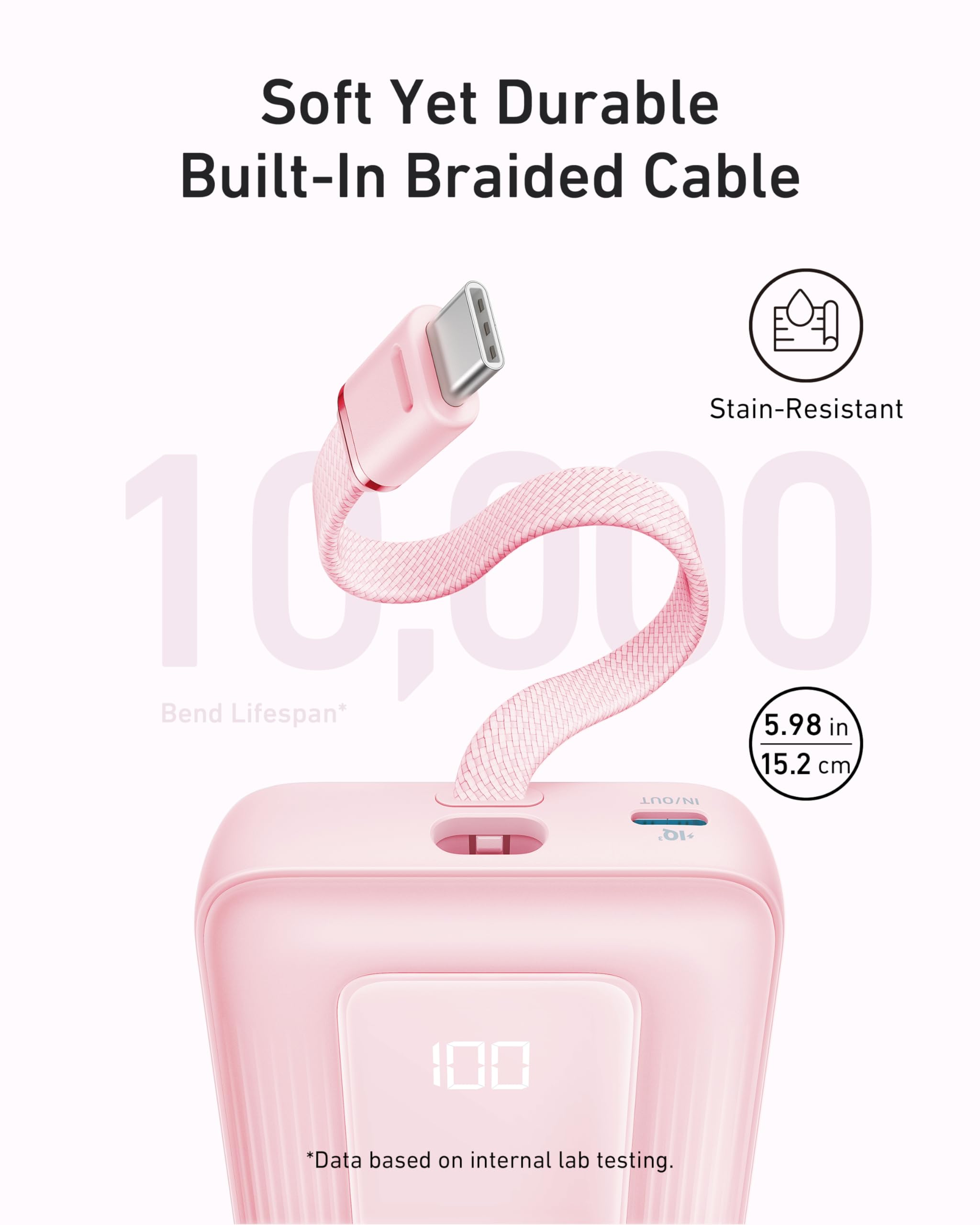 Anker Zolo Power Bank (10K, 30W) with a 5.4-inch (13.7 cm) built-in USB-C cable. - Image 3