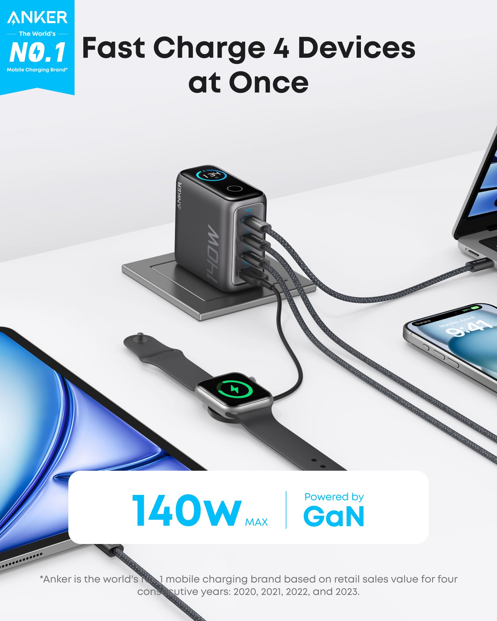 Anker Laptop Charger (140W, 4-Port, PD 3.1) with USB-C Cable and Nano Power Bank (10K, 45W, Built-In Retractable USB-C Cable) - Image 3