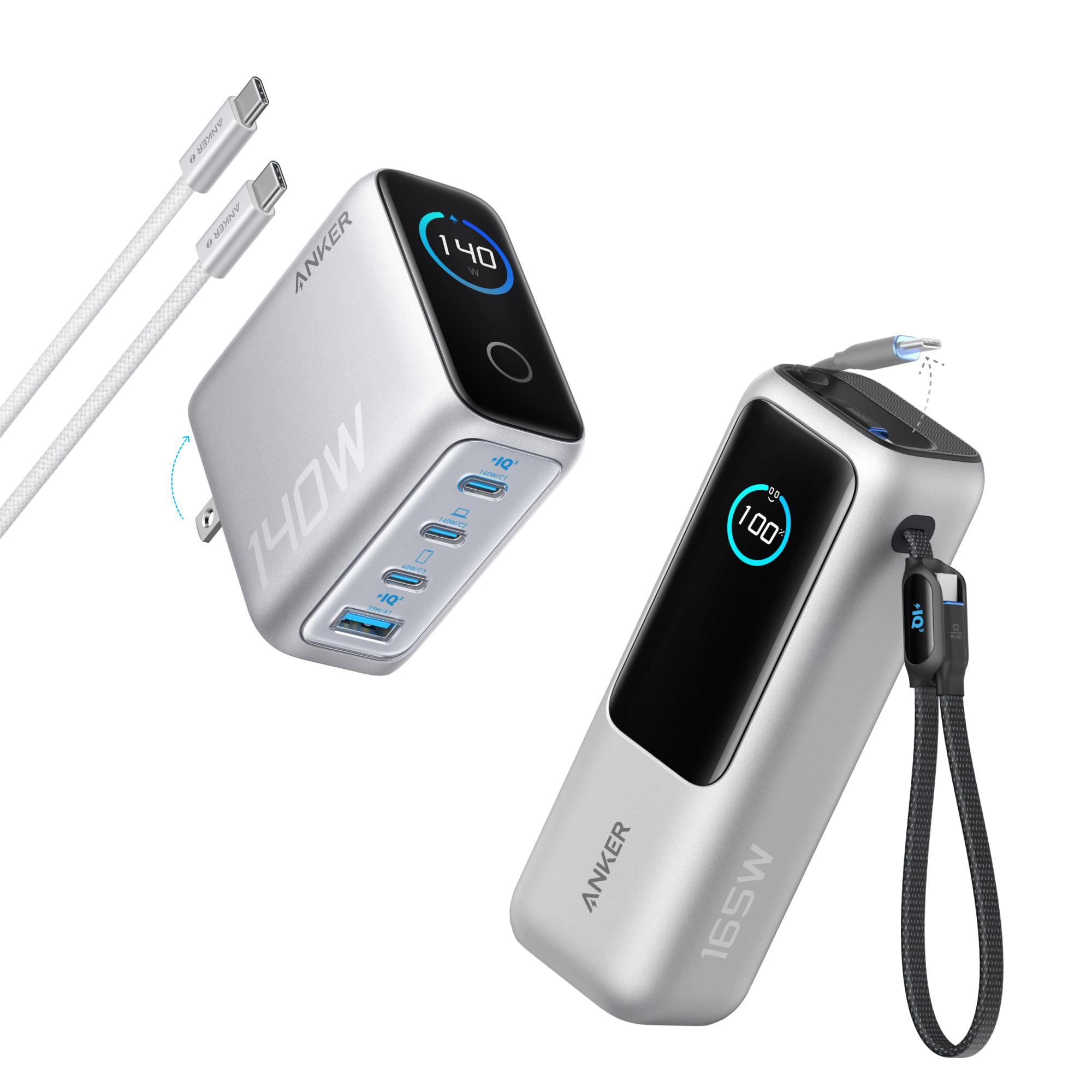 Anker Travel Power Kit | 165W Power Bank and 140W 4-Port Laptop Charger (Silver)