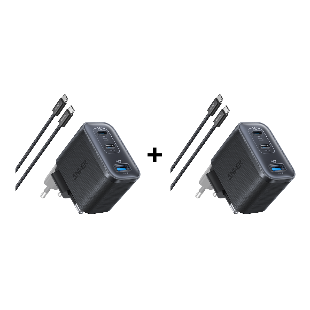 Anker 2 x Chargeur Nano (70 W, 3 ports) avec cable USB-C