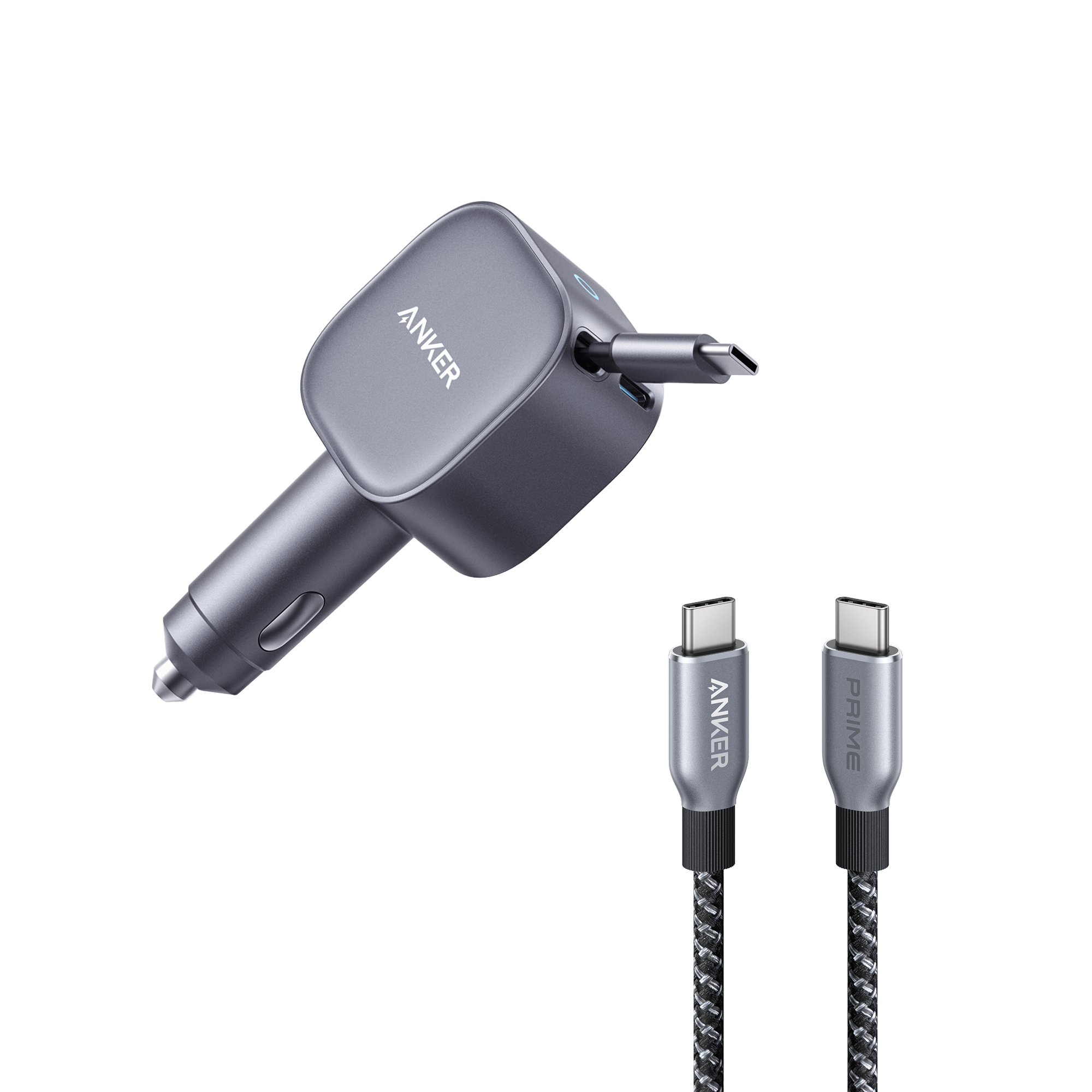 Anker Nano 75W Car Charger and Prime USB-C to USB-C Cable (240W, Upcycled-Braided)